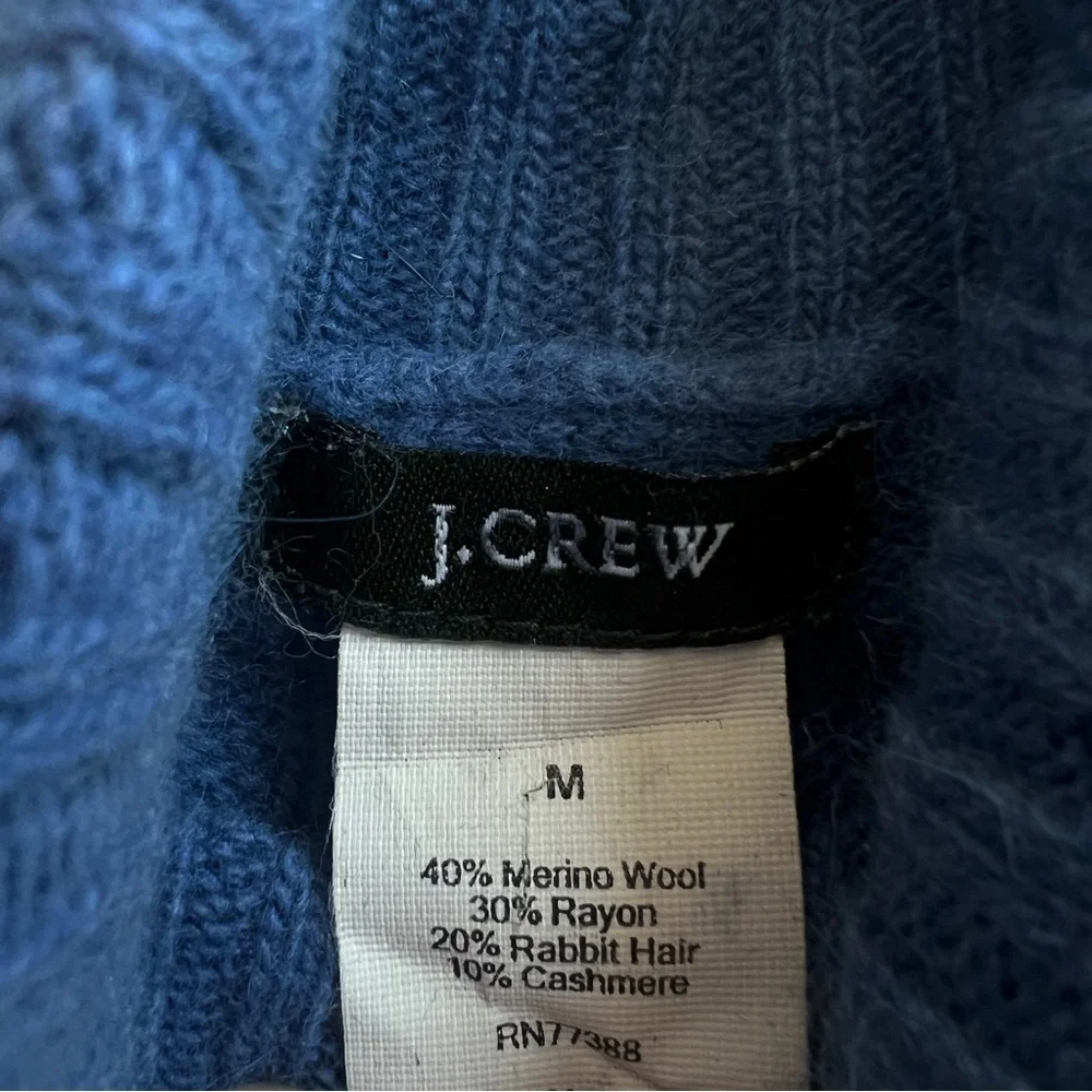 J. Crew Vintage Cableknit Turtleneck Merino/Cashmere Blend Size M Cerulean Blue